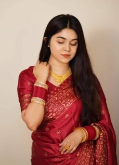 প্রিমিয়াম বধুয়া বেনারসি জাপানি সিল্ক শাড়ী + ম্যাচিং ব্লাউজ পিস SC-03 - Image 3