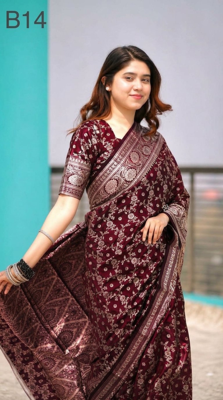 Code-B14 কাঞ্জিভরম কাতান শাড়ি ব্লাউজ পিসসহ