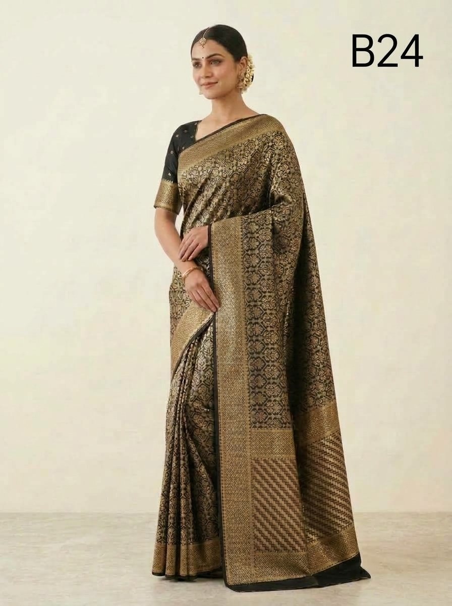Code-B24 কাঞ্জিভরম কাতান শাড়ি ব্লাউজ পিসসহ