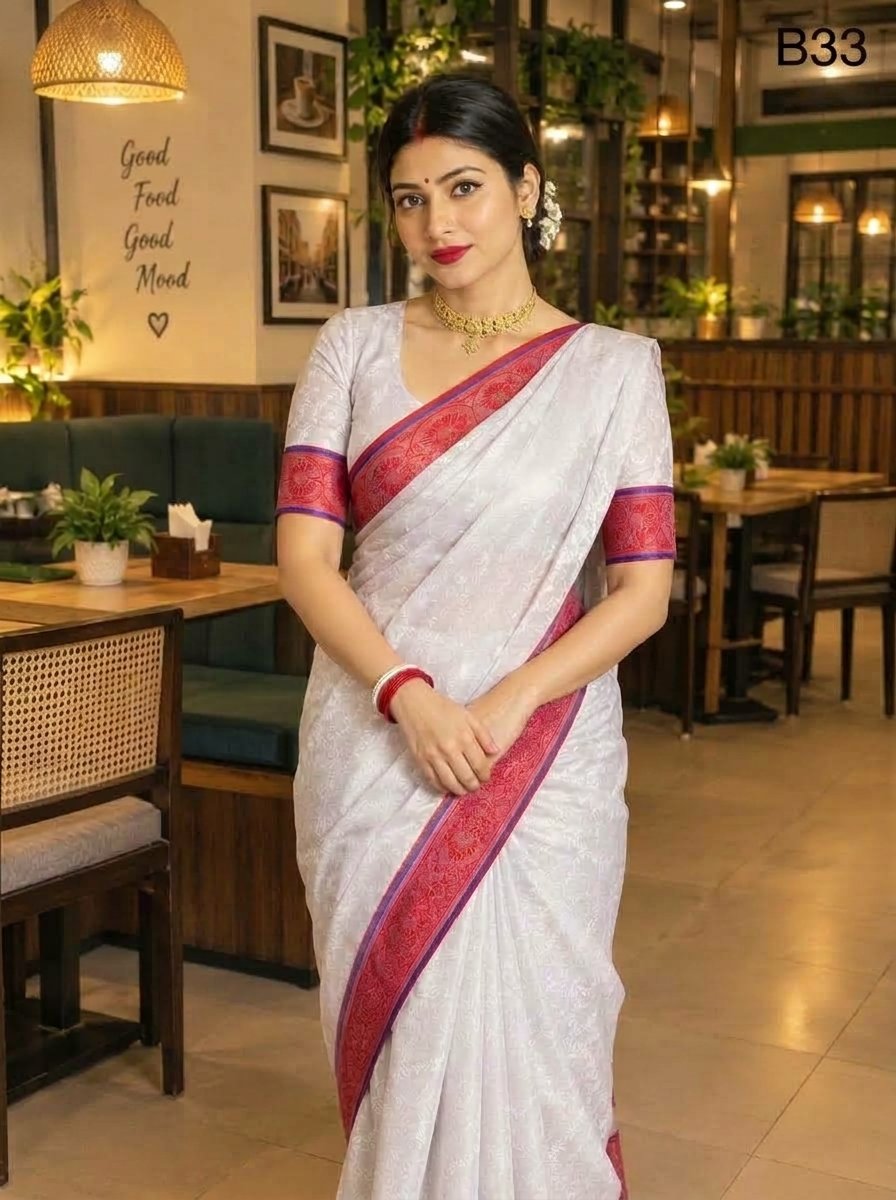 Code-B35 পদ্মজবা সাদা শাড়ি