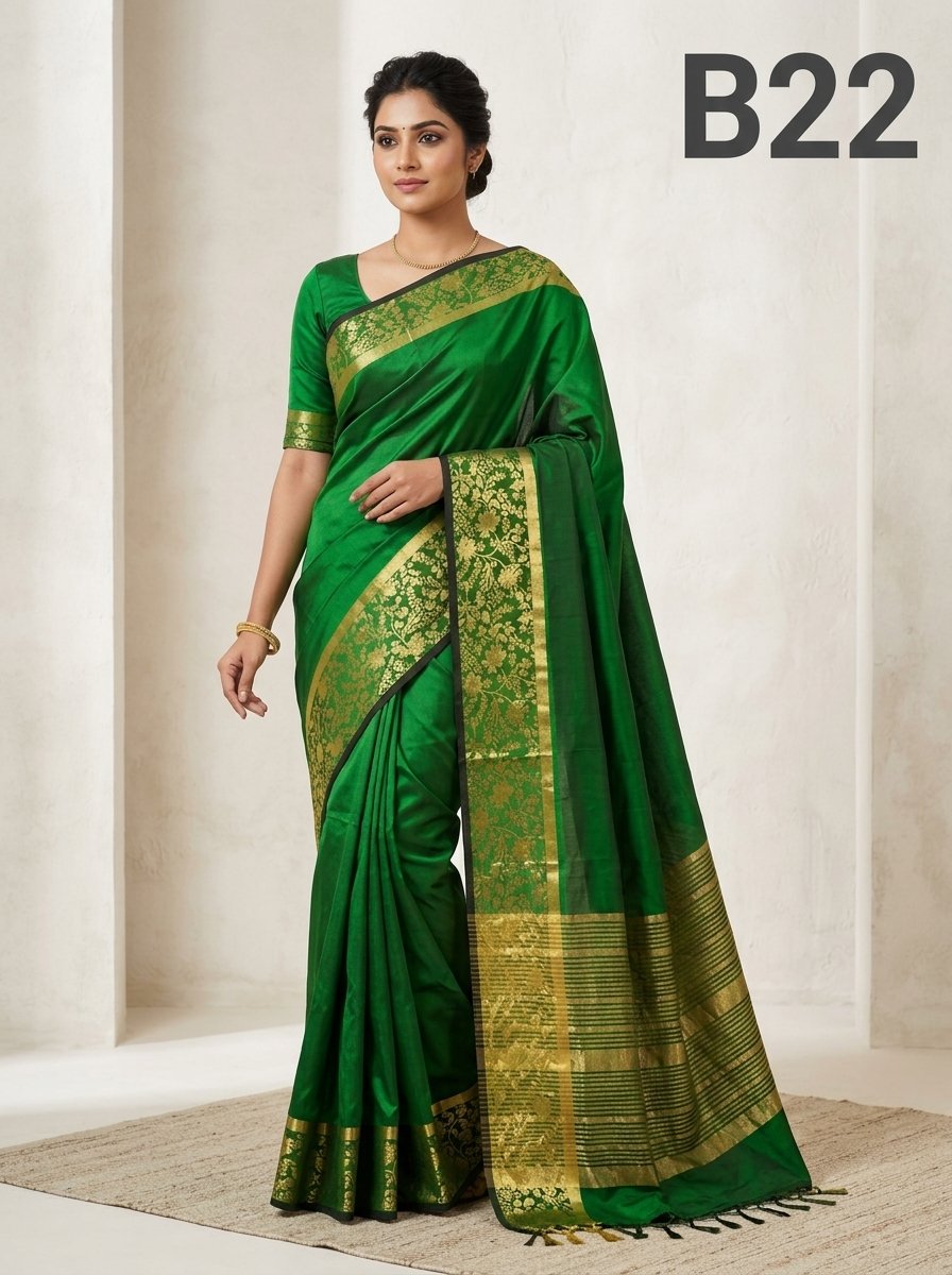 Code-B22 কাঞ্জিভরম কাতান শাড়ি ব্লাউজ পিসসহ