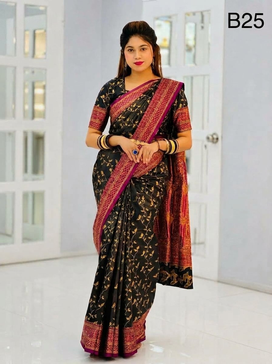 Code-B25 কাঞ্জিভরম কাতান শাড়ি ব্লাউজ পিসসহ