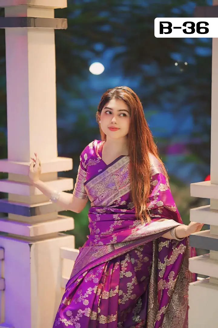 Code-B36 কাঞ্জিভরম কাতান শাড়ি ব্লাউজ পিসসহ
