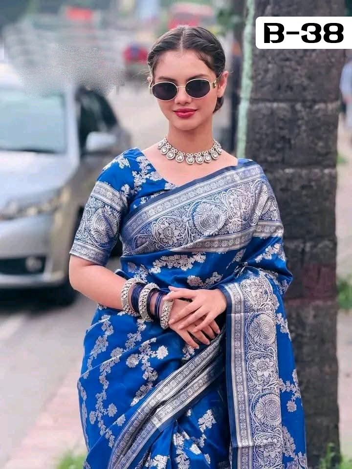 Code-B38 কাঞ্জিভরম কাতান শাড়ি ব্লাউজ পিসসহ